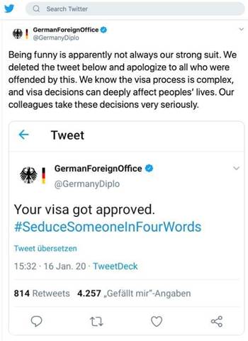 German foreign ministry backtracks after sense of humour failure