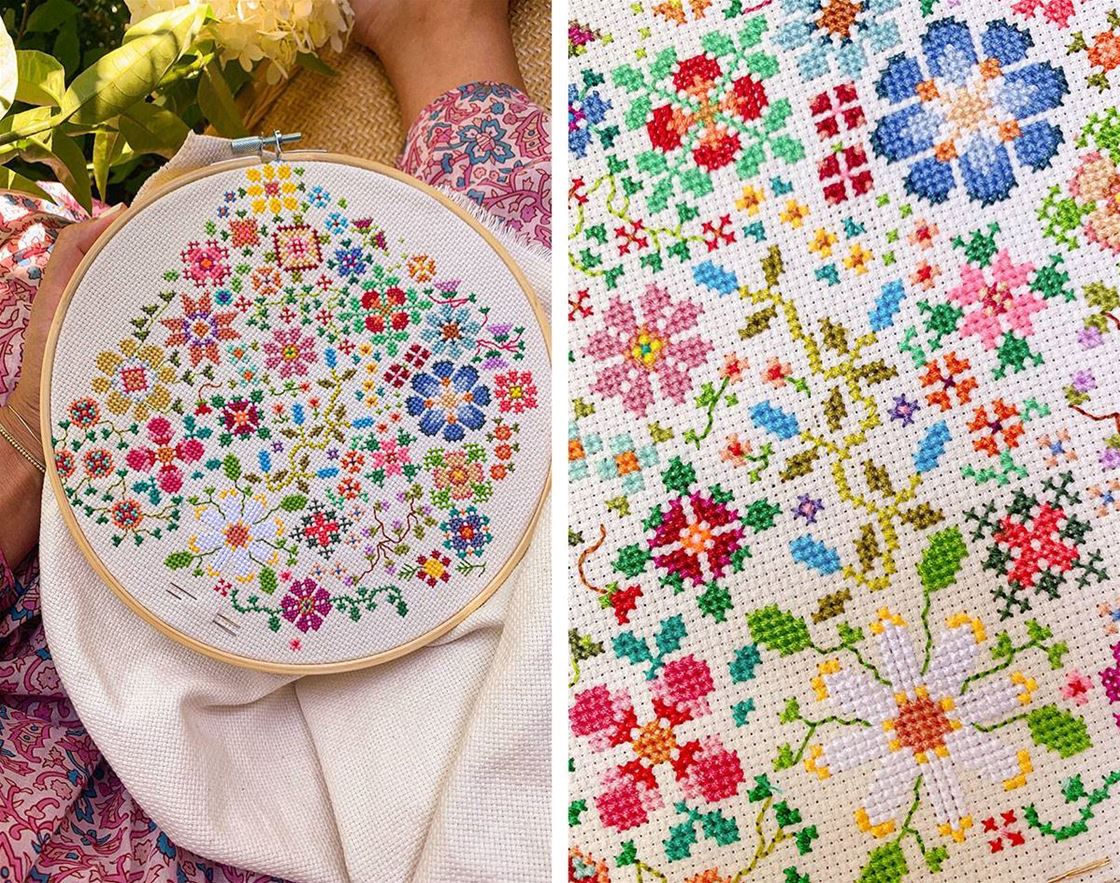 cross-stitch a big floral scene cross-stitch a big floral scene