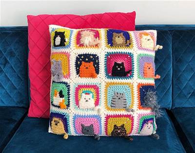 learn how to crochet cat-themed granny squares
