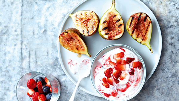 Grilled Figs With Smashed Berry Yoghurt