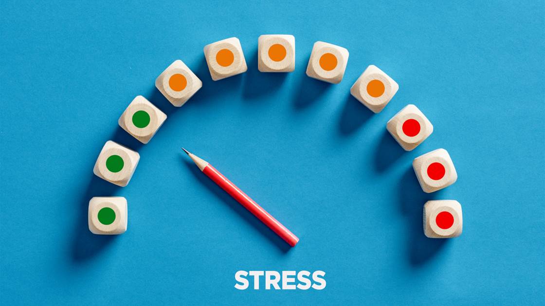 Coloured blocks with green, orange and red with the word stress underneath. Below a pencil points to the green blocks, signifying reducing stress. Coloured blocks with green, orange and red with the word stress underneath. Below a pencil points to the green blocks, signifying reducing stress.