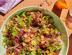 Spicy Peanut Slaw Recipe with Tofu Croutons