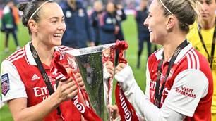 Matildas star 'freezing in the champagne shower' after first Arsenal trophy