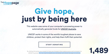 Unicef Australia tries in-browser cryptocurrency mining