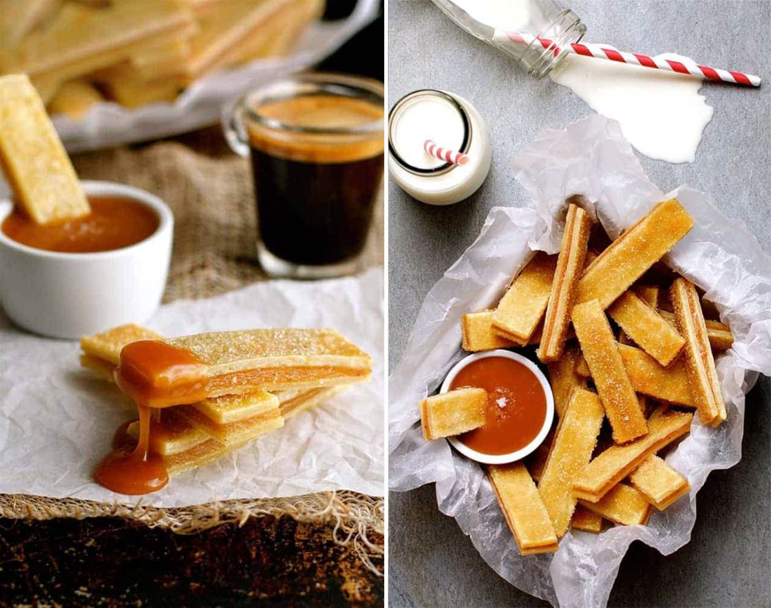 apple pie fries with salted caramel sauce
