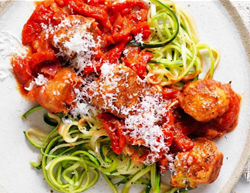 Faye James' Chickpea meatballs with zoodles