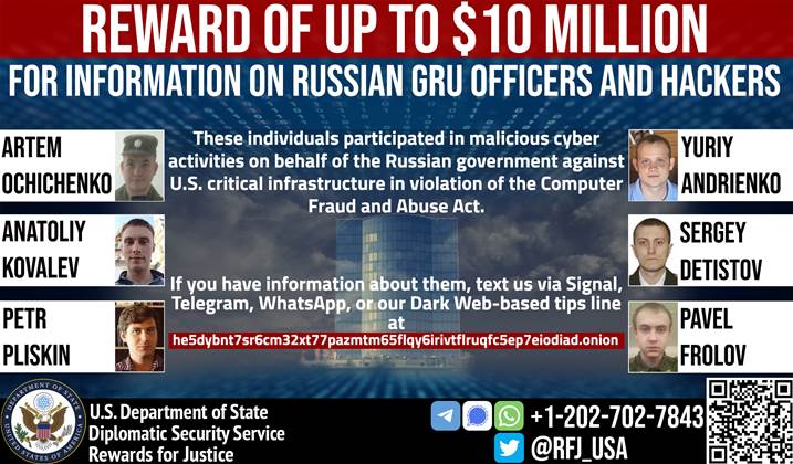 US puts million dollar bounties on Russian hackers' heads