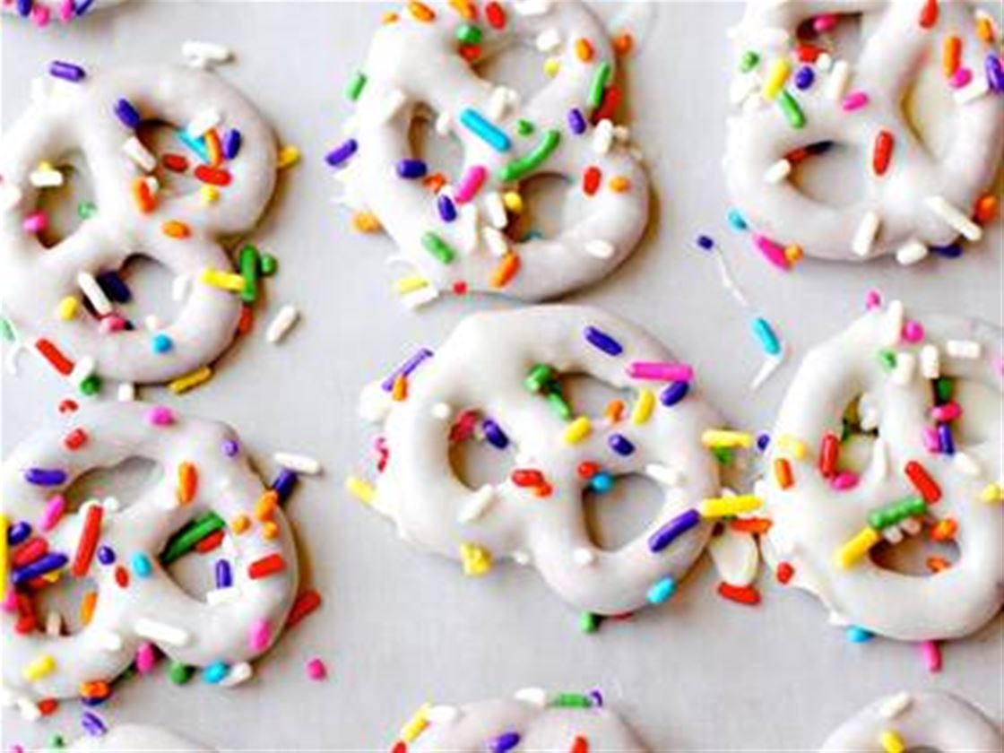 sprinkly chocolate-covered pretzels sprinkly chocolate-covered pretzels