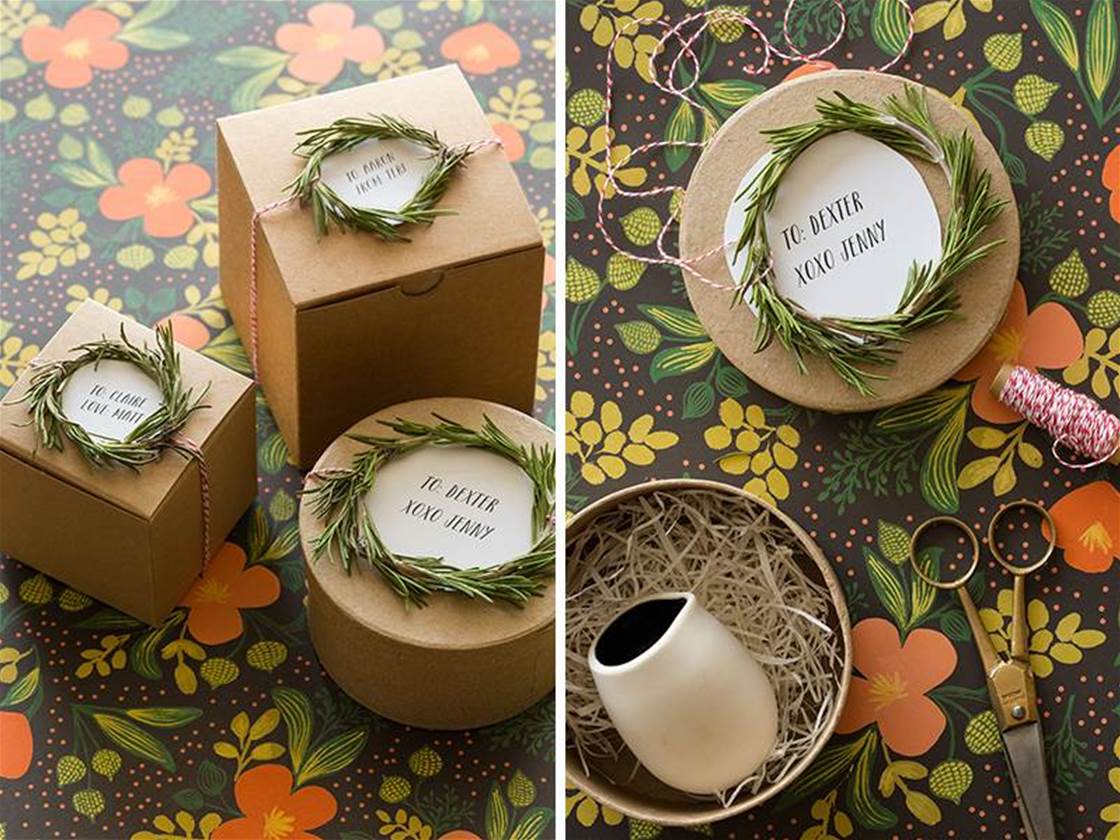 diy rosemary wreath gift toppers