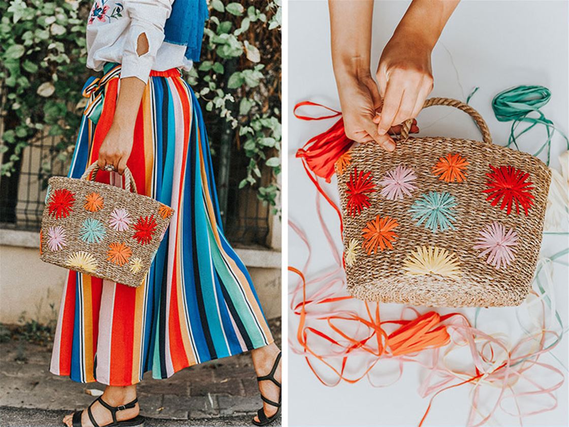 diy raffia decorated bag diy raffia decorated bag