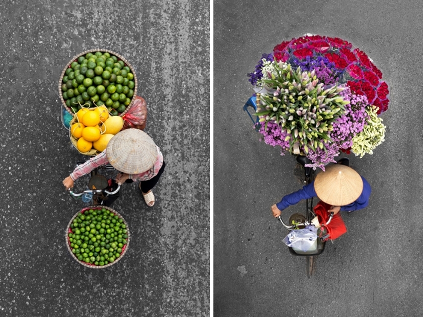 hanoi street vendors from above