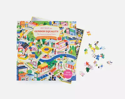 win a gender equality puzzle illustrated by ruby taylor