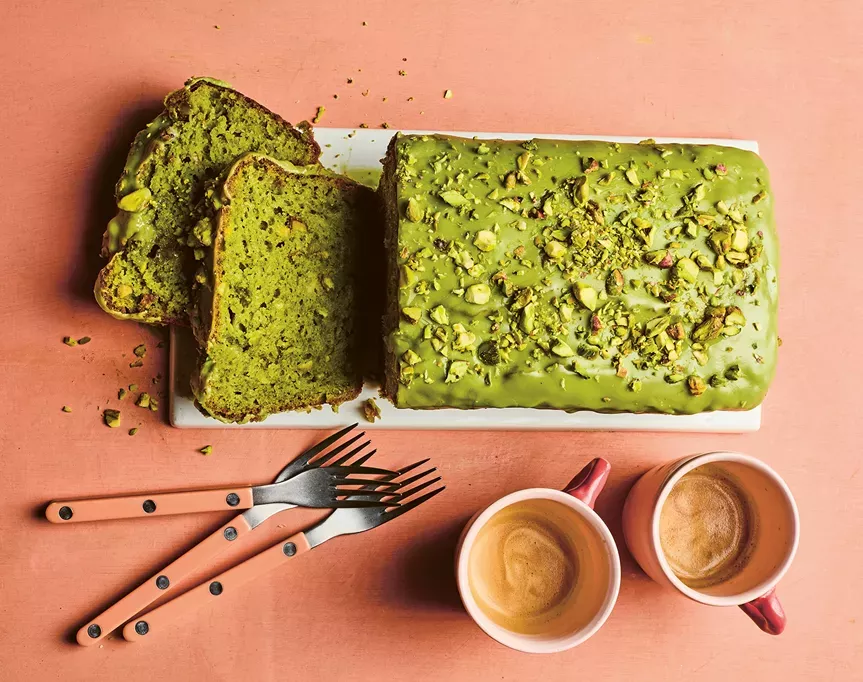 full recipe – pea, pistachio and matcha cake