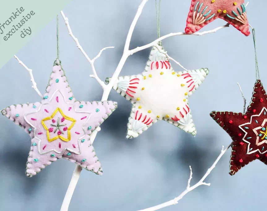 frankie exclusive diy: festive embroidered felt decorations