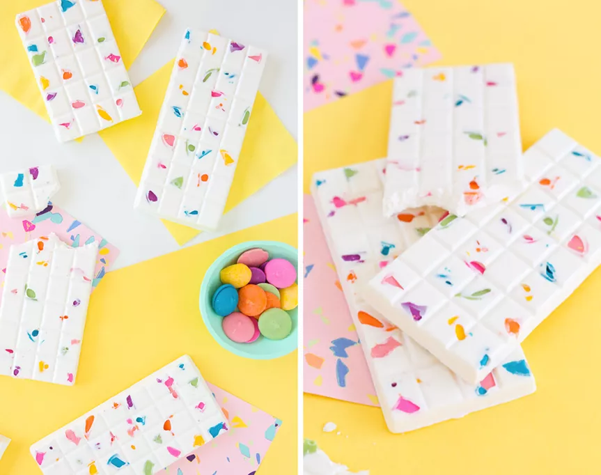 make your own terrazzo-inspired chocolate bars