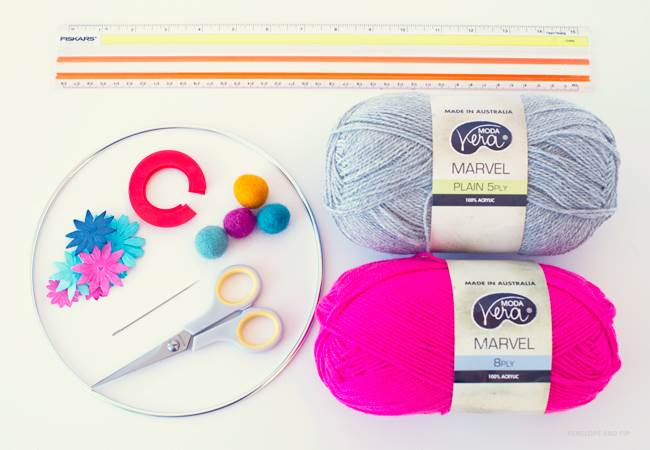 DIY-Pom-Pom-Chandelier-by-Penelope-And-Pip Materials Frankie