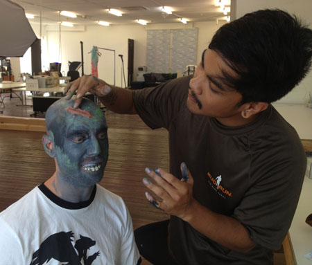 K-Z Junior Designer Martin creates Dan's zombie look. This guy needs danger money!