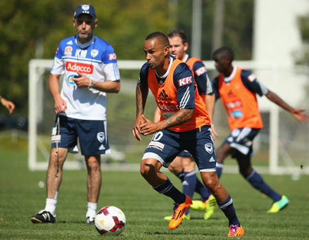 Archie Thompson in a training sesh for Melbourne Victory FC.