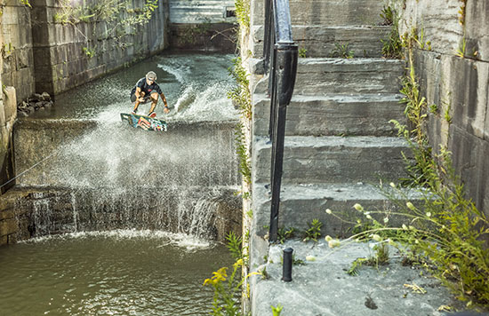 Wakeskating down stairs