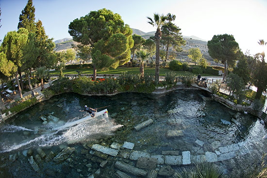 Wakeskating in a pool