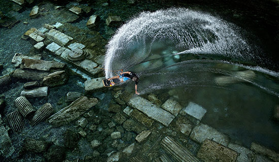 Wakeskating in ruins