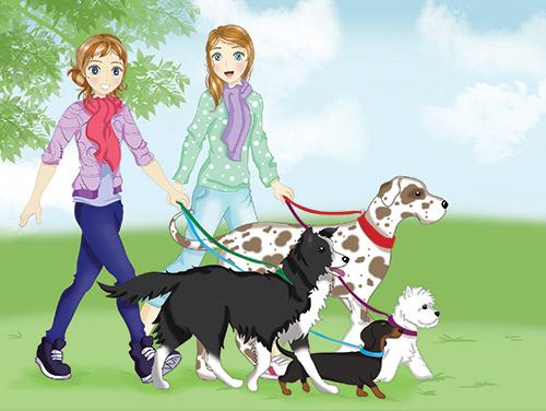 Jess-and-Holly-walking-dogs