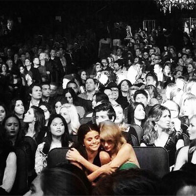 Selena Gomez and Taylor Swift black and white